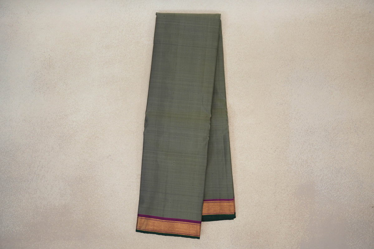 Moss Green with Magenta Borders Vintage Kanjivaram Silk Saree by Shreenivas Silks