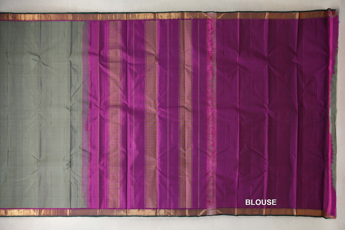 Moss Green with Magenta Borders Vintage Kanjivaram Silk Saree by Shreenivas Silks blouse
