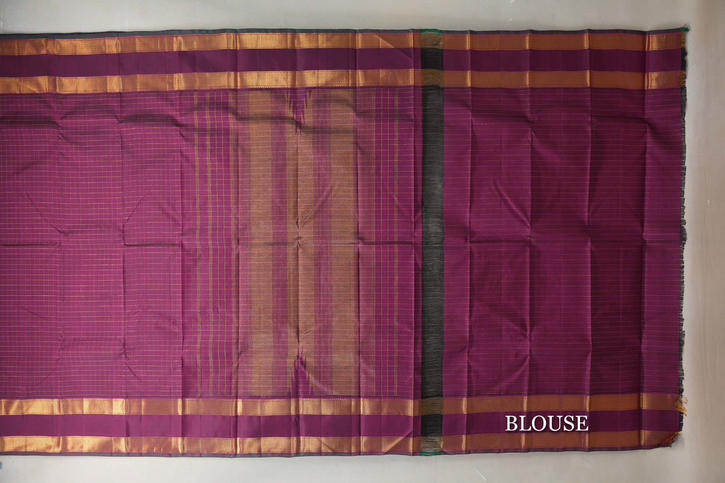 Deep Magenta with Rettai Pettu Borders Vintage Kanjivaram Silk Saree blouse