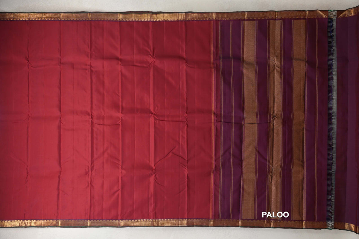 Deep Maroon Vintage Kanjivaram Silk Saree by Shreenivas Silks paloo