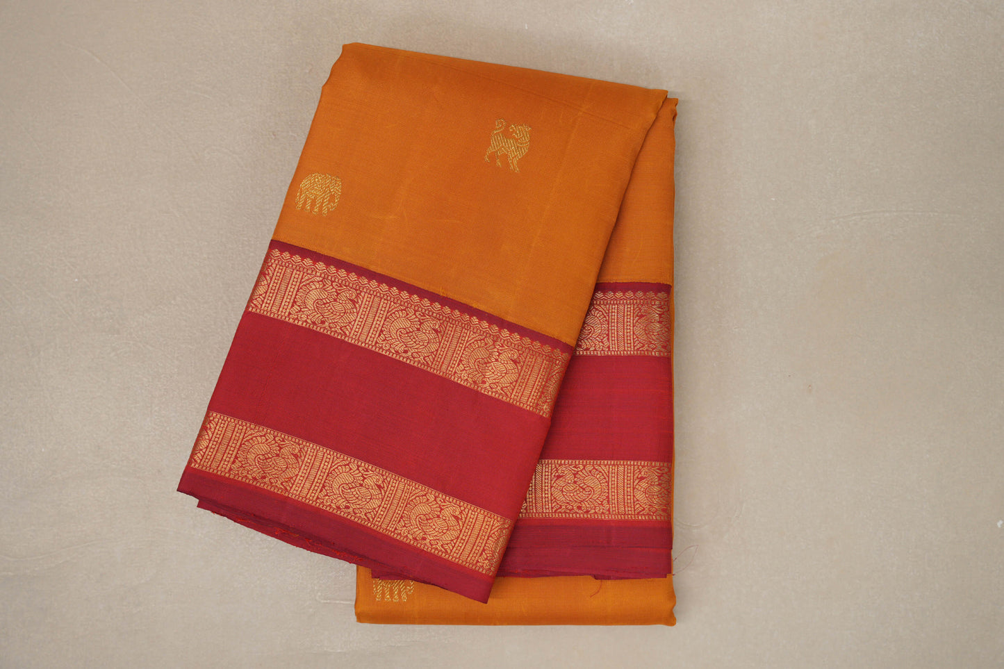 Mustard with Reddish Pink Rettai Pettu Borders Vintage Kanjivaram Silk Saree