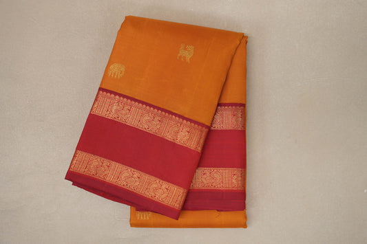 Mustard with Reddish Pink Rettai Pettu Borders Vintage Kanjivaram Silk Saree