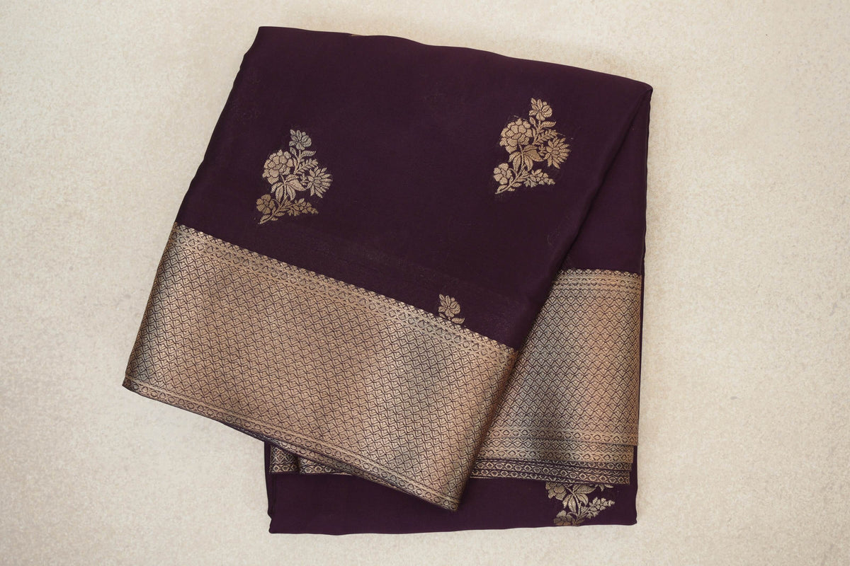 folded Deep Plum Purple Mysore Silk Saree
