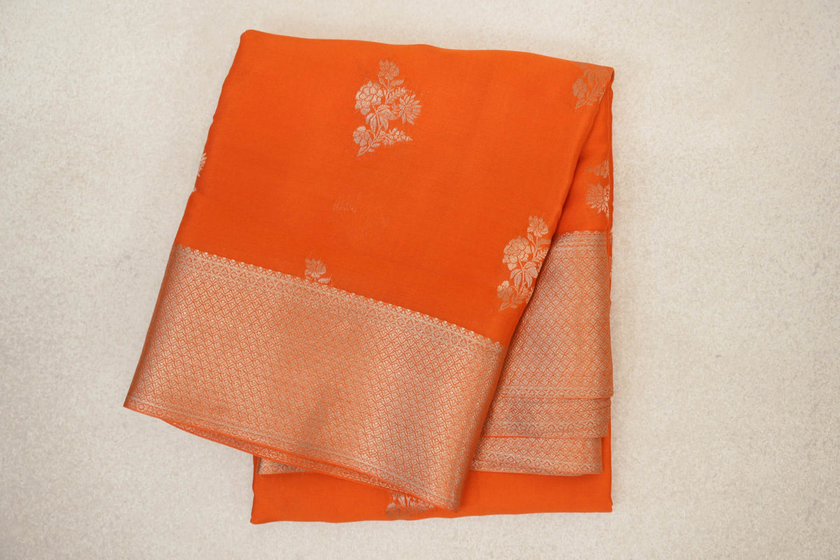 folded Bright Orange Mysore Silk Saree 