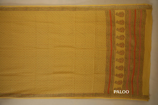 Yellow Cotton Saree paloo