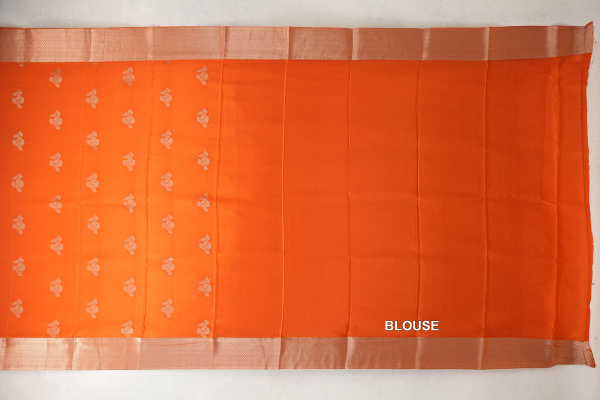 Bright Orange Mysore Silk Saree blouse