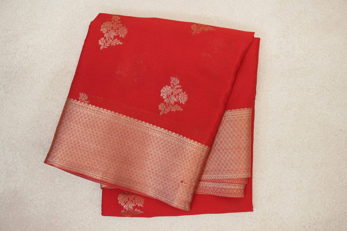 folded Bright Red Mysore Silk Saree