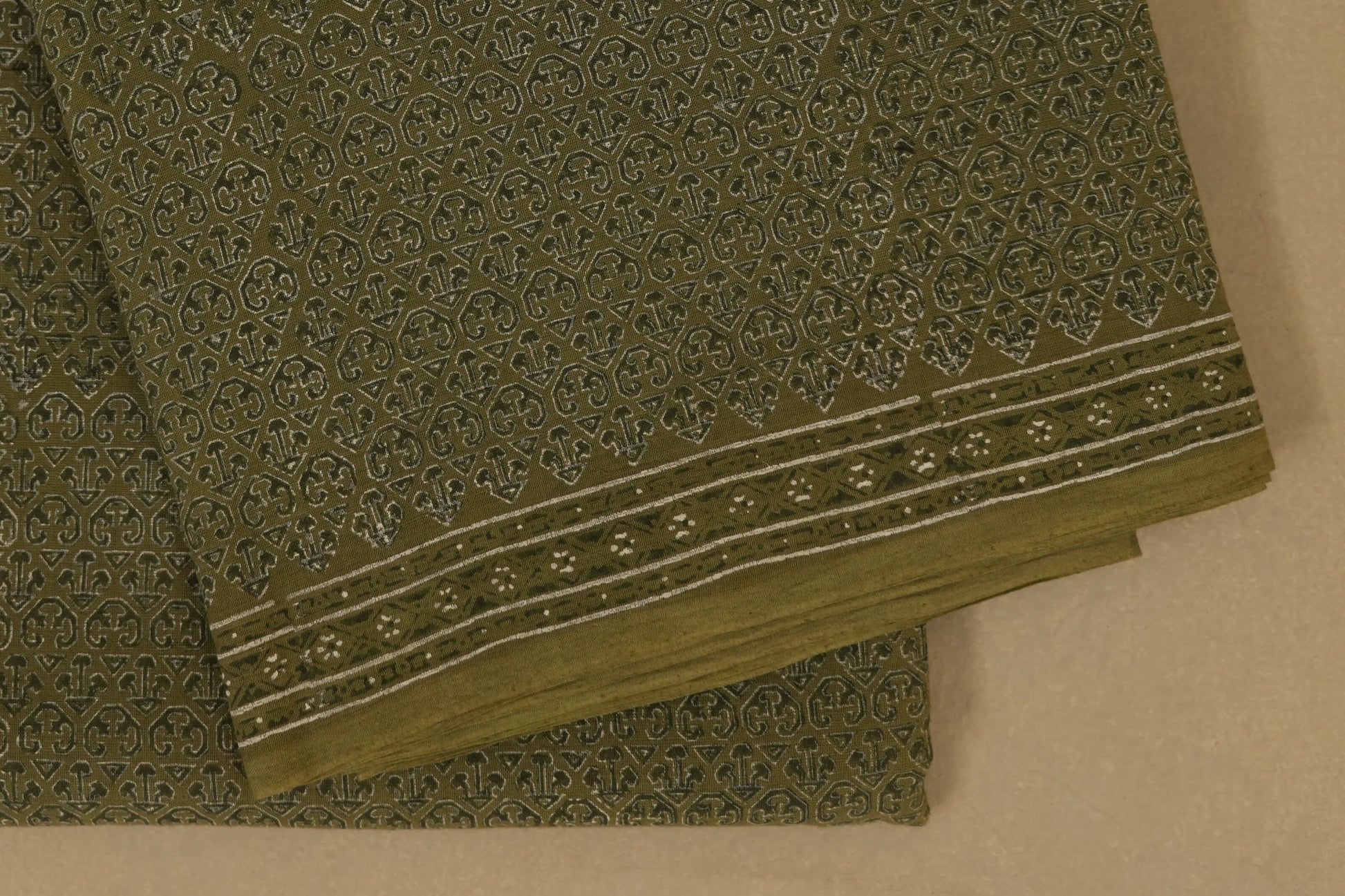 Olive Cotton Saree borders