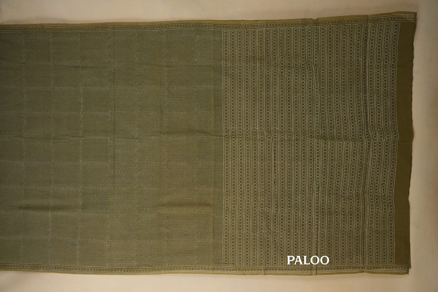 Olive Cotton Saree paloo