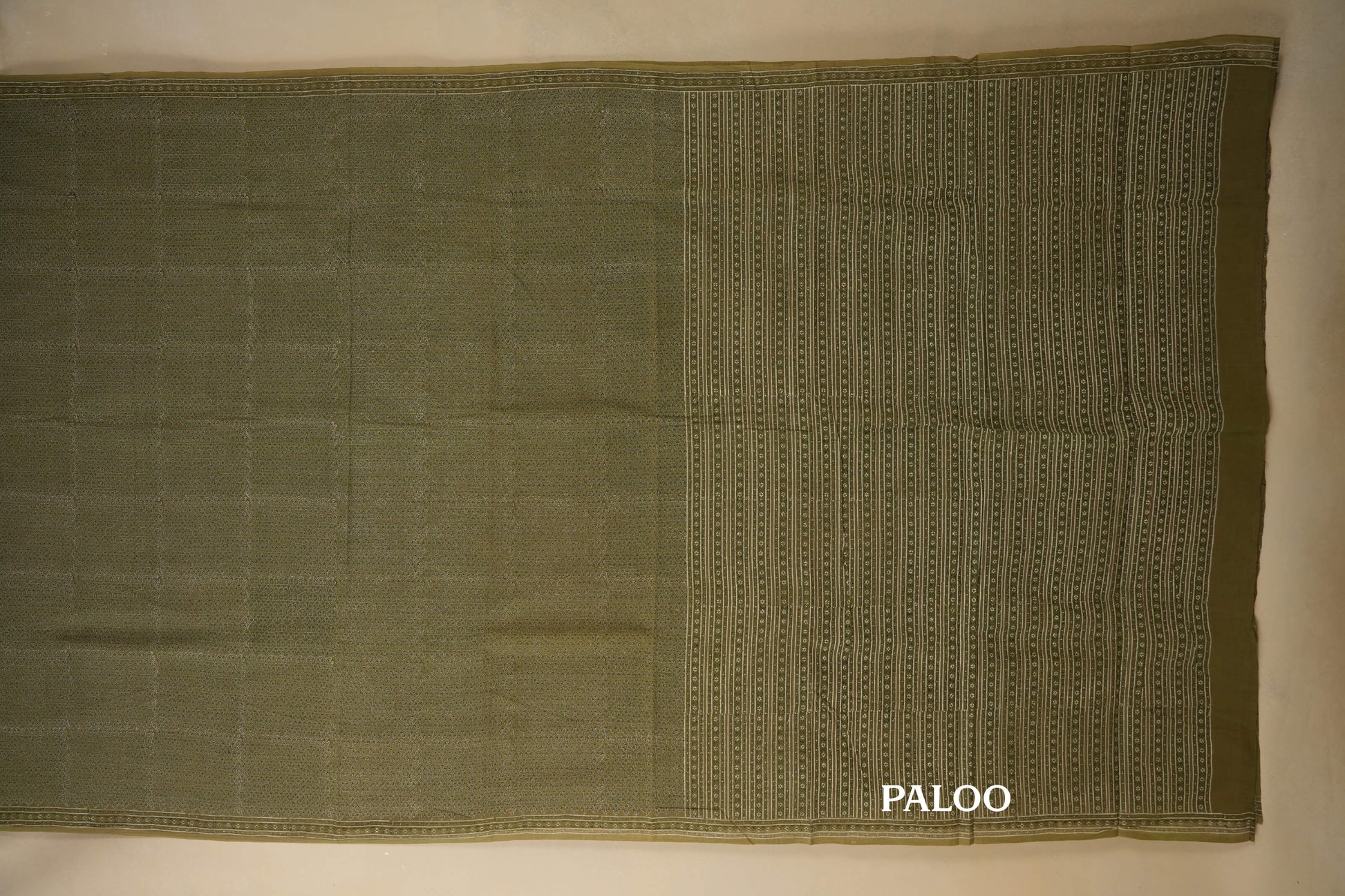 Olive Cotton Saree paloo