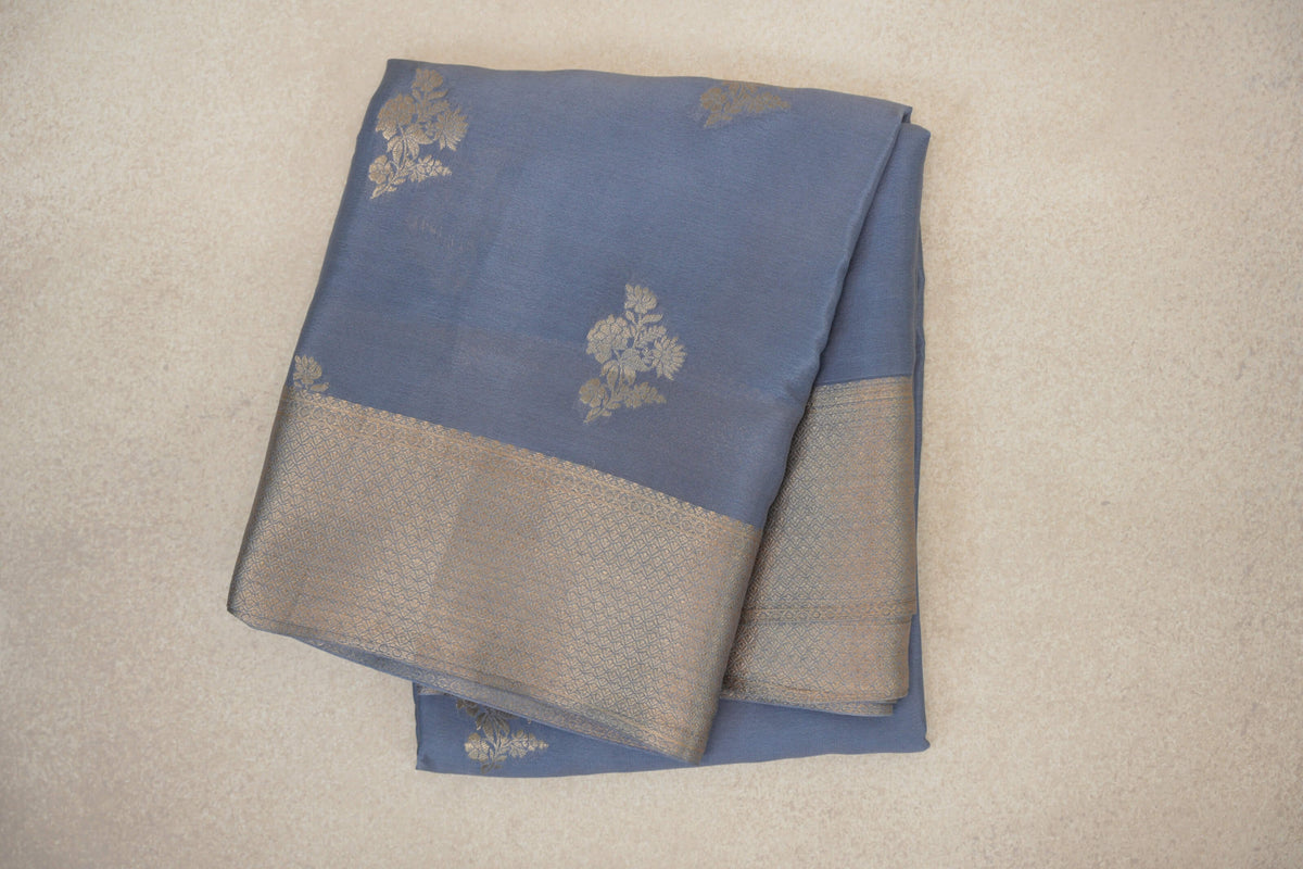 folded Light Blue Grey Mysore Silk Saree