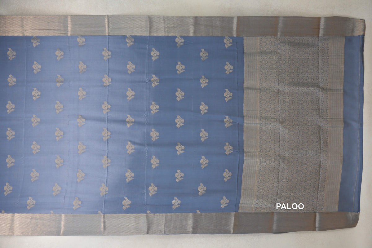 Light Blue Grey Mysore Silk Saree paloo