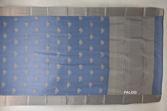 Light Blue Grey Mysore Silk Saree paloo
