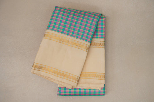 Multi Color with Cream Rettai Pettu Borders Vintage Kanjivaram Silk Saree