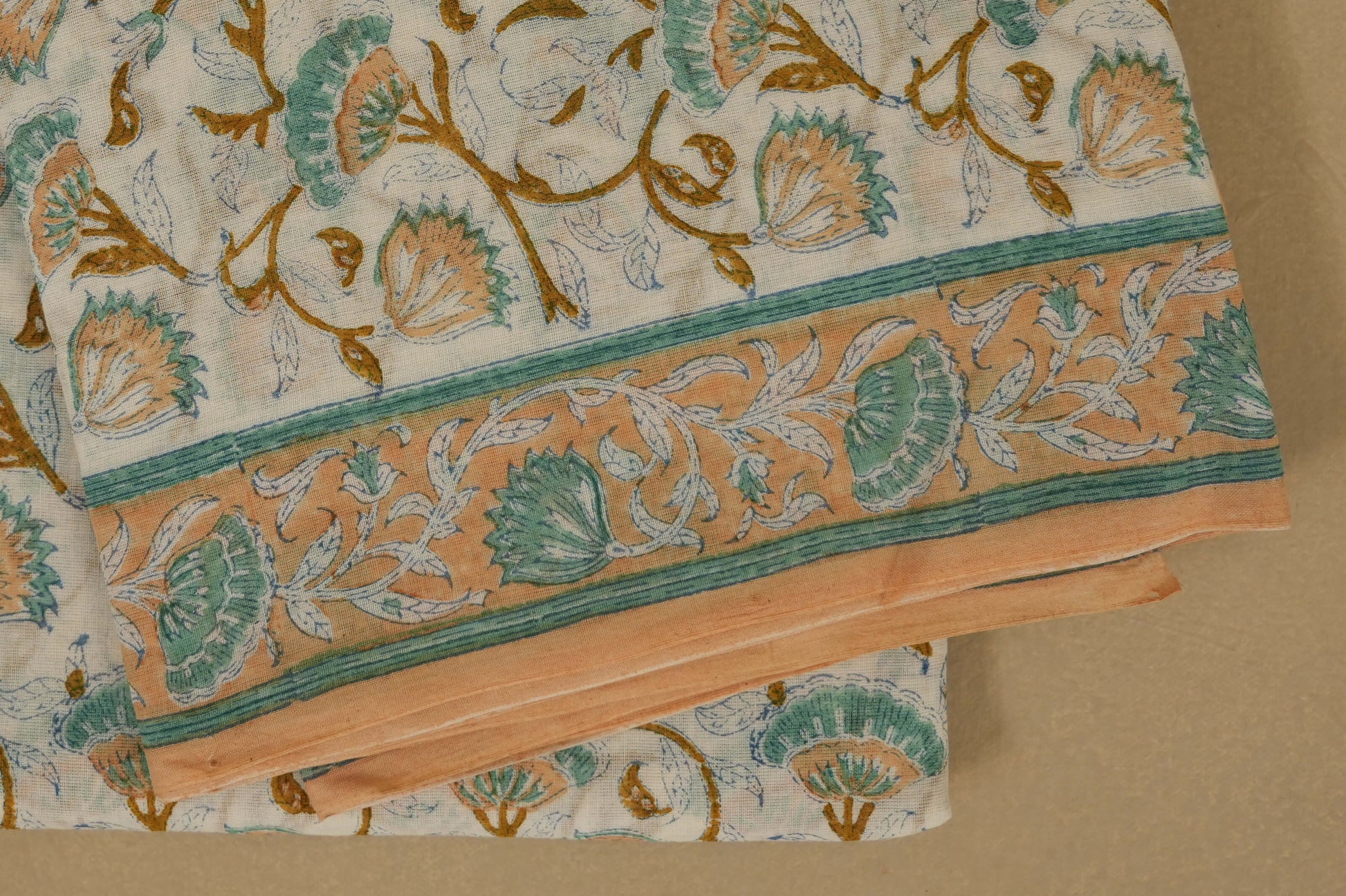 Off-white with Peach Borders Cotton Saree borders