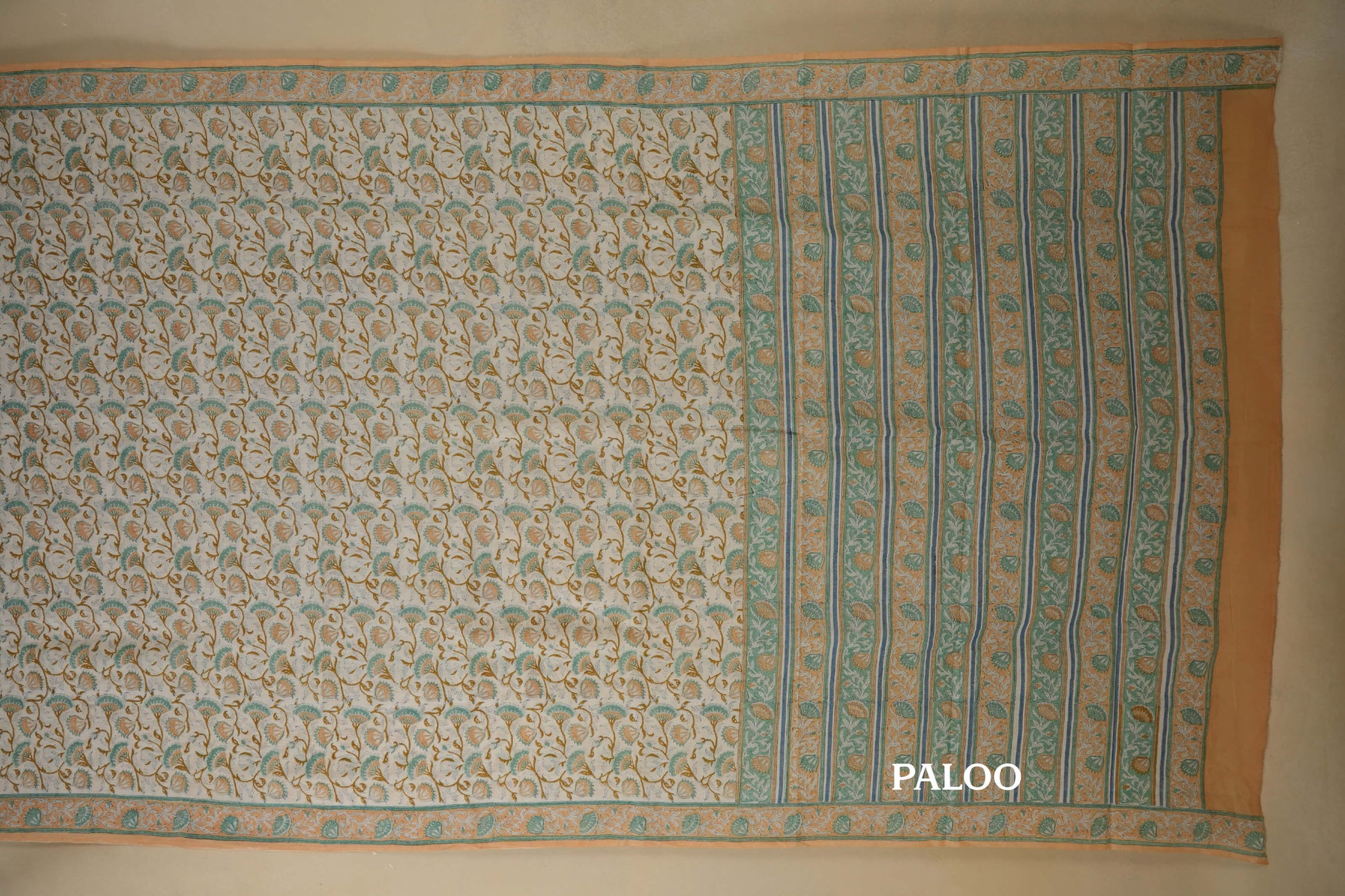 Off-white with Peach Borders Cotton Saree paloo