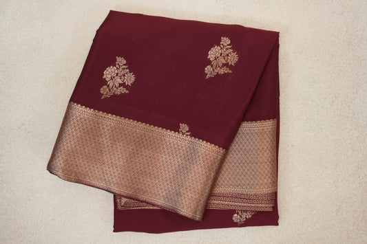 folded Deep Wine Maroon Mysore Silk Saree 