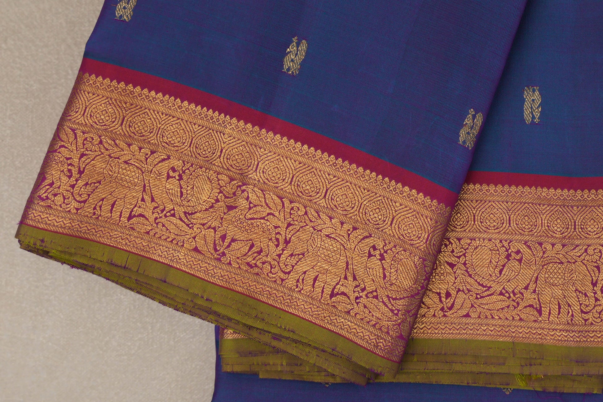 Peacock Blue Vintage Kanjivaram Silk Saree borders