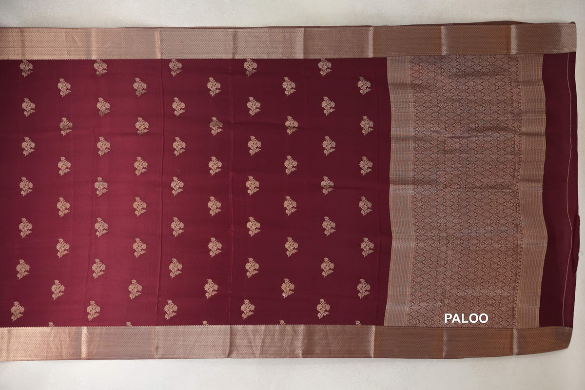 Deep Wine Maroon Mysore Silk Saree  paloo