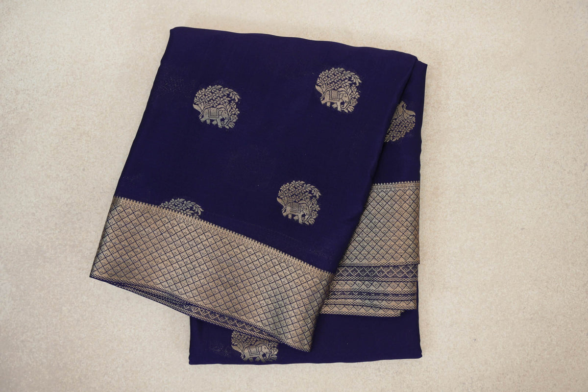 folded Deep Blue Mysore Silk Saree