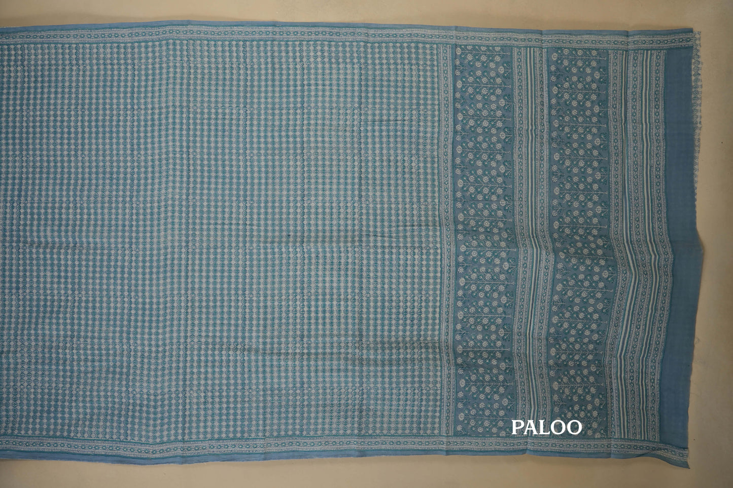 Blue Cotton Saree paloo