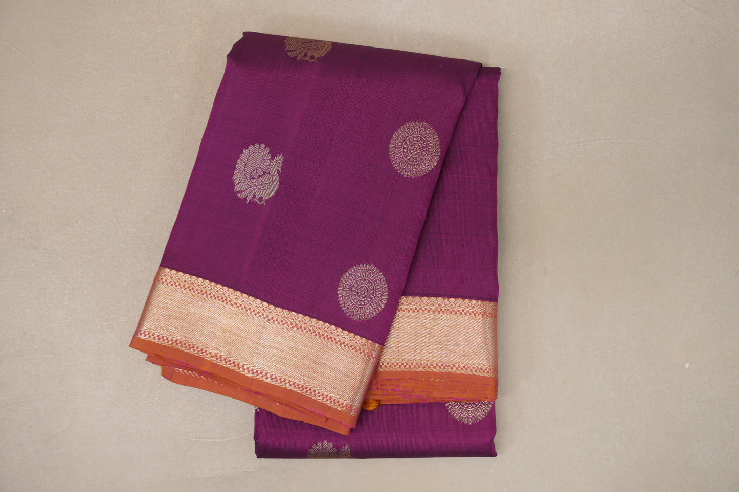 Deep Magenta with Dual Tone of Pink and Yellow Borders Vintage Kanjivaram Silk Saree