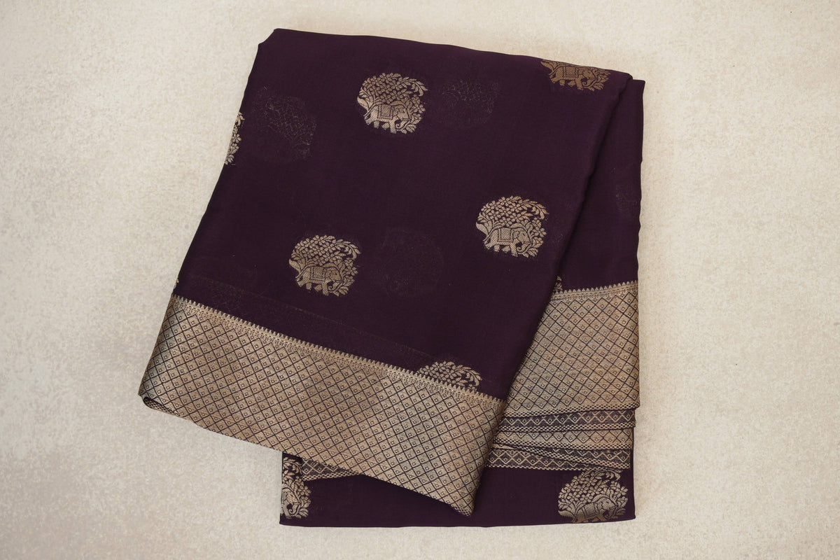 folded Deep Plum Purple Mysore Silk Saree