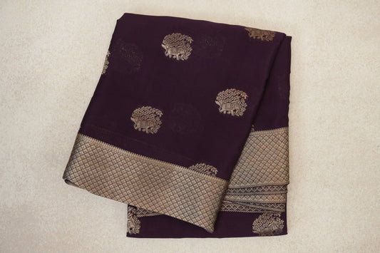 folded Deep Plum Purple Mysore Silk Saree