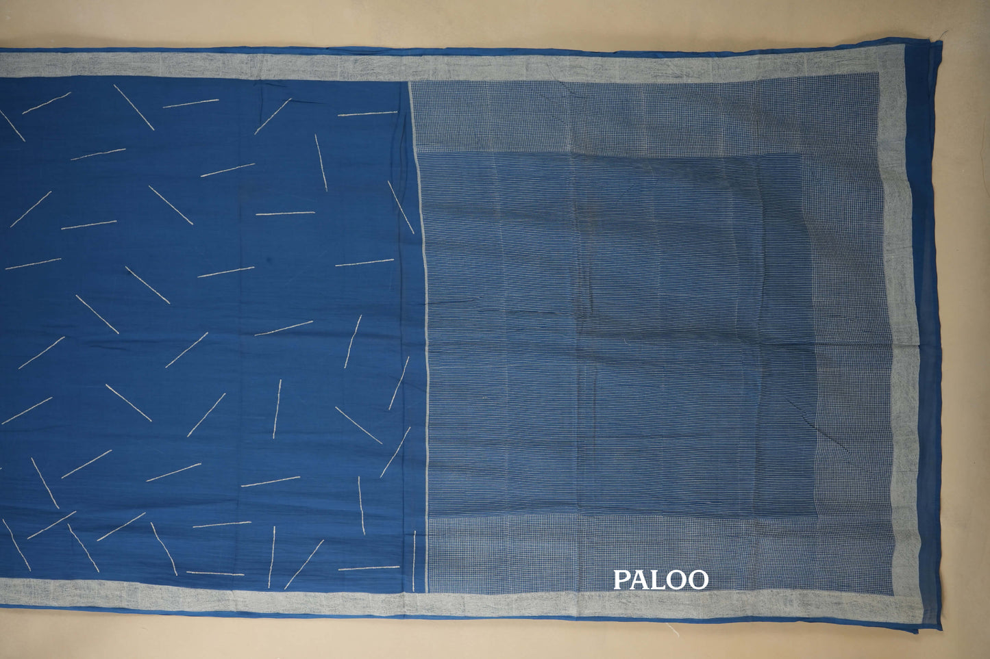 Blue Cotton Saree paloo