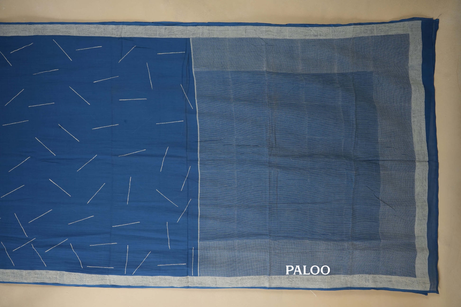 Blue Cotton Saree paloo