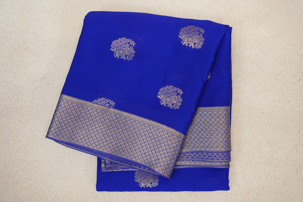 folded Bright Royal Blue Mysore Silk Saree