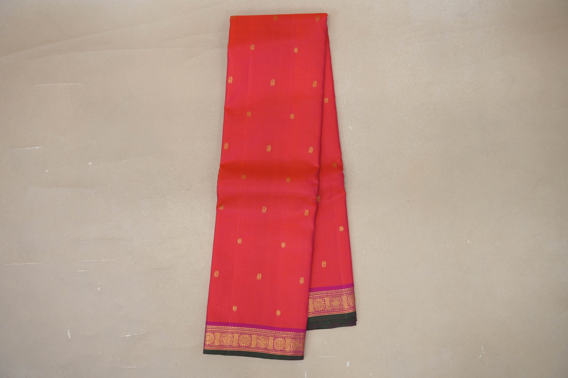 Online Orangish Pink with Deep Magenta Borders Vintage Kanjivaram Silk Saree