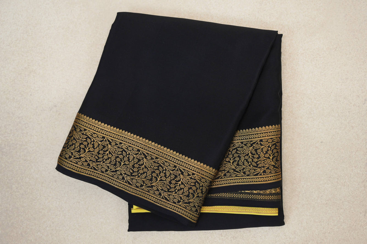 folded Black Mysore Silk Saree 