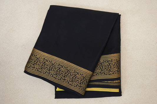 folded Black Mysore Silk Saree 