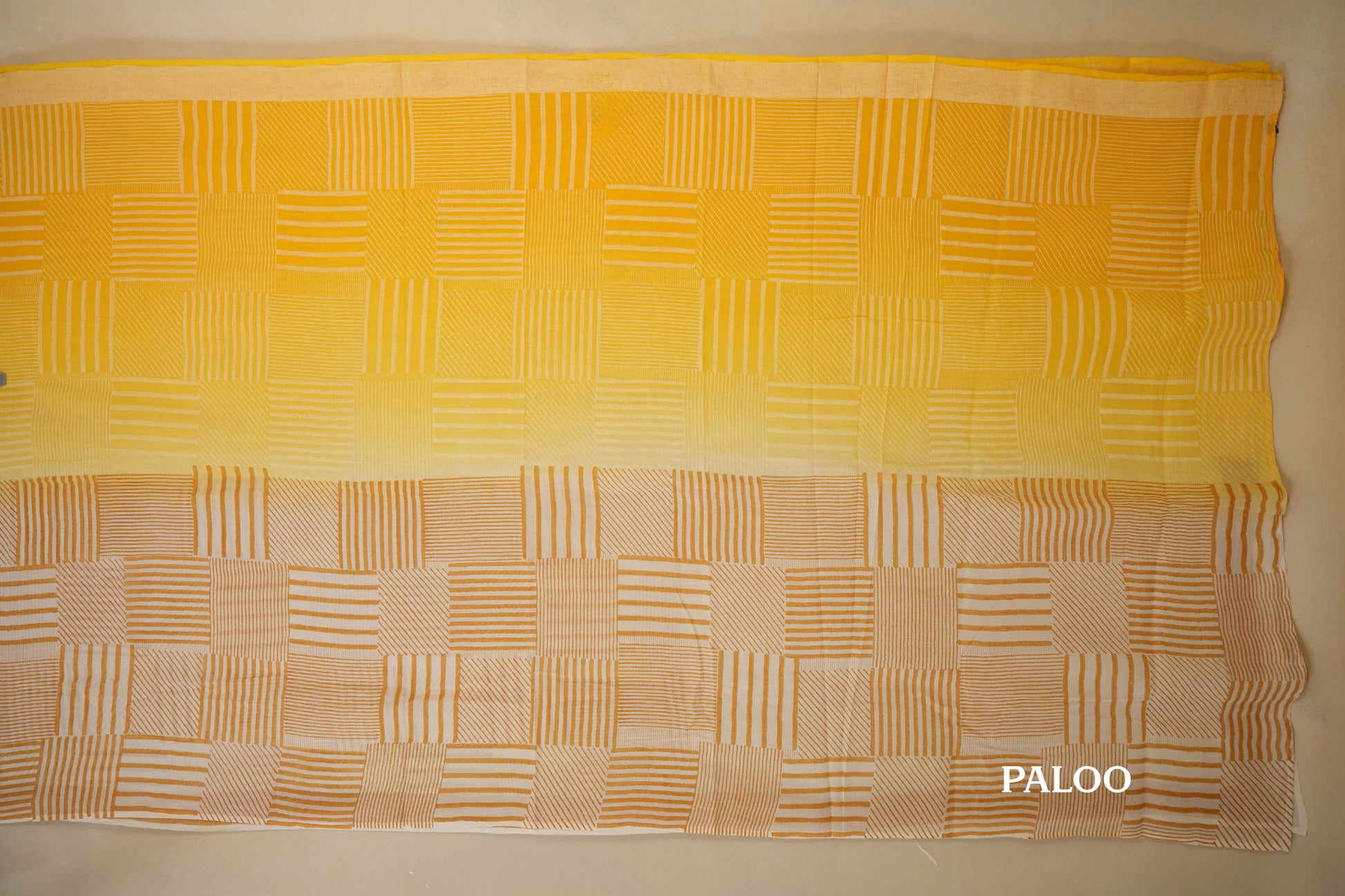 Ombre Yellow White Cotton Saree paloo