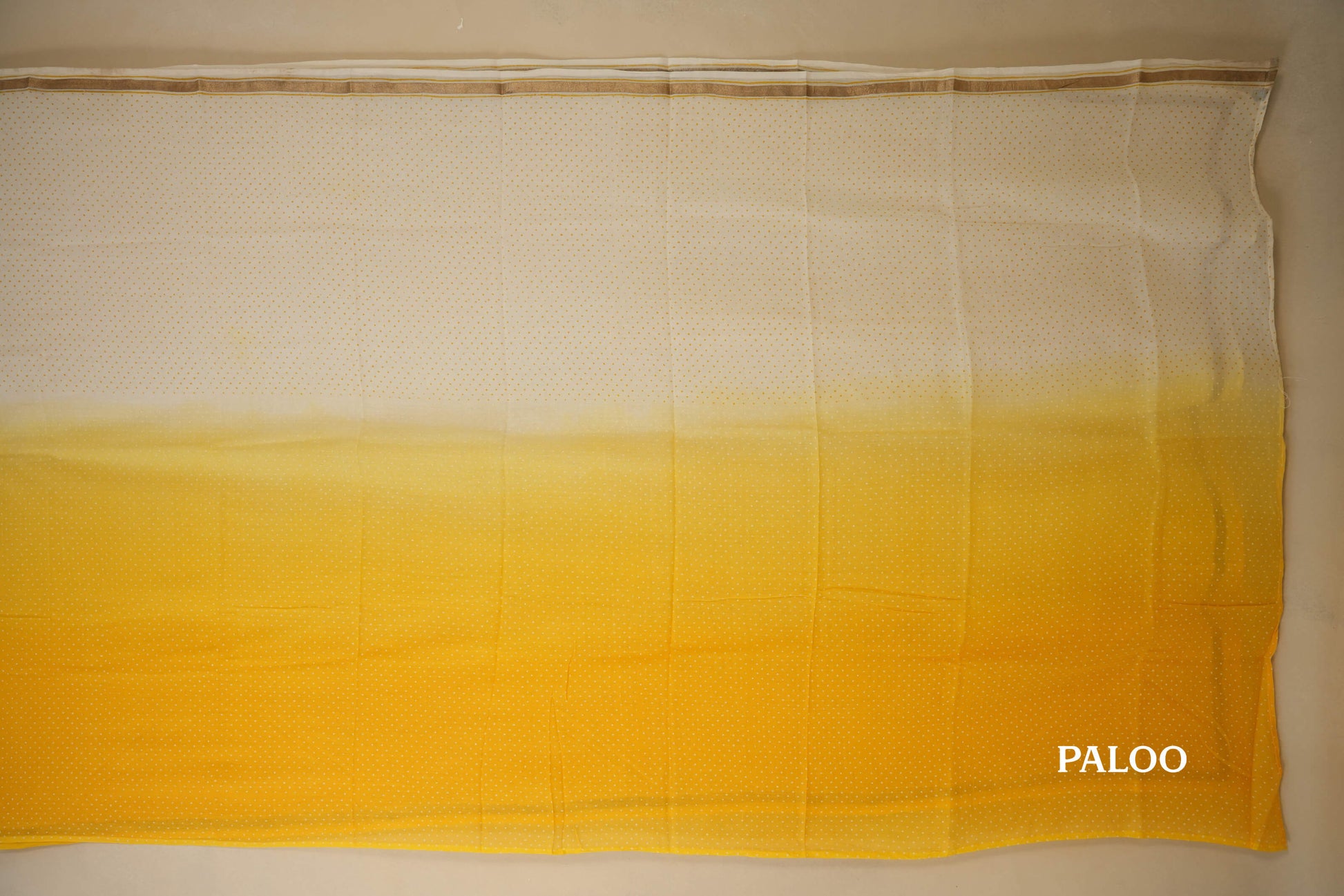 Ombre Yellow White Cotton Saree paloo