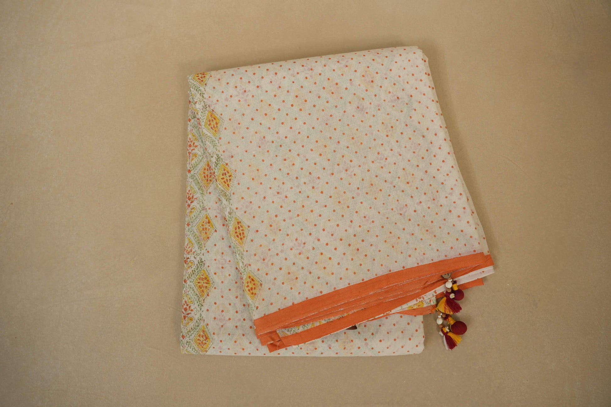 White with Orange Borders Cotton Saree