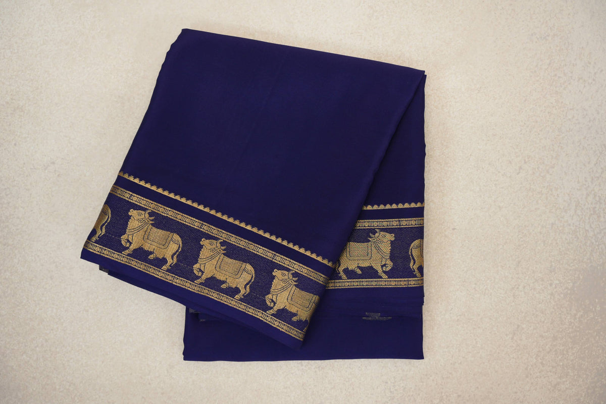 folded Deep Blue Mysore Silk Saree