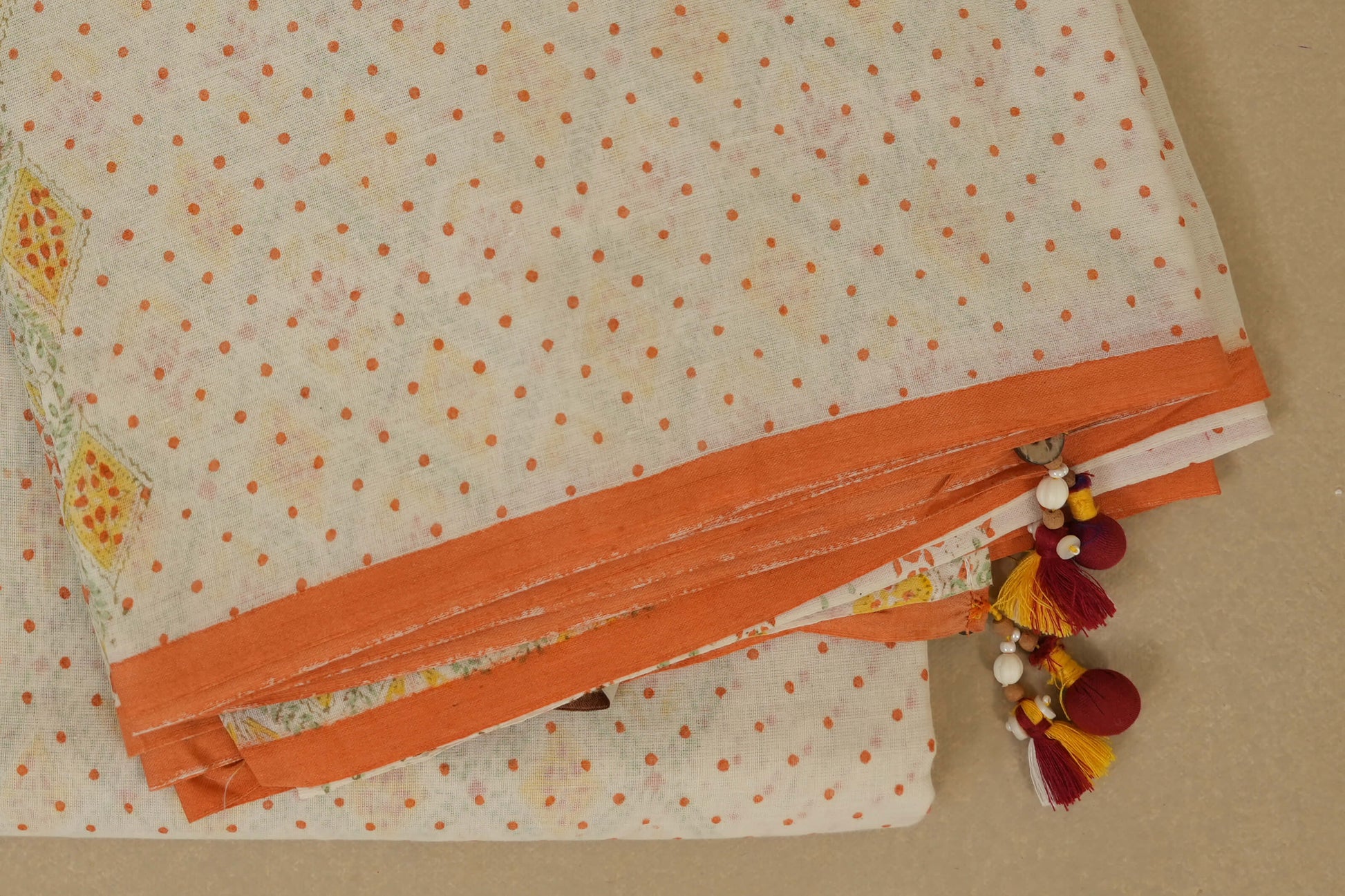 White with Orange Borders Cotton Saree borders