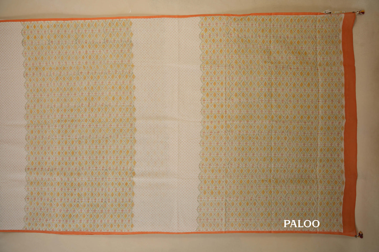 White with Orange Borders Cotton Saree paloo