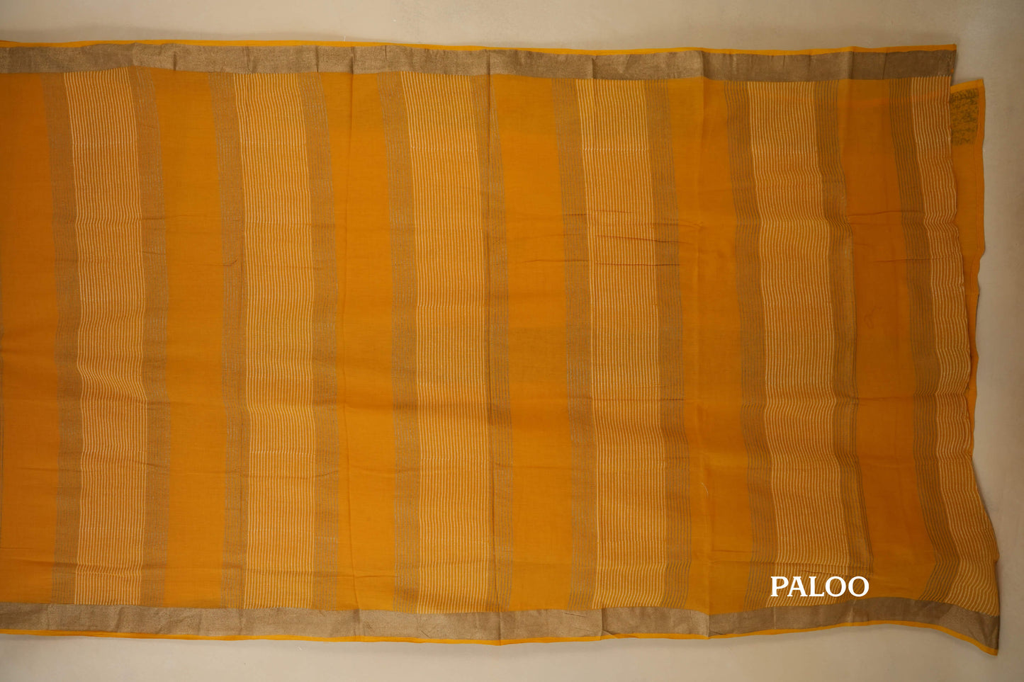 Yellow Orange Cotton Saree paloo