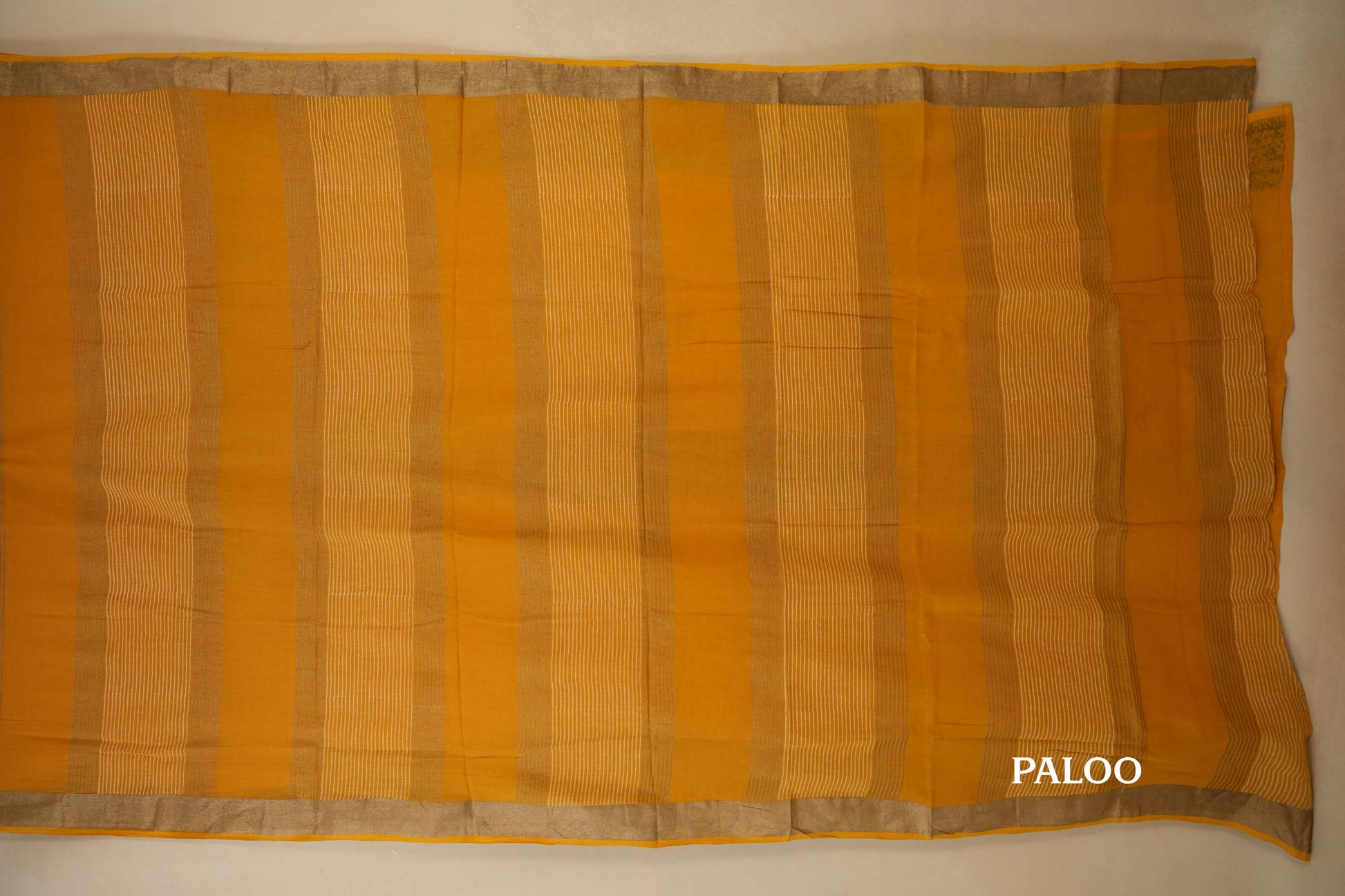 Yellow Orange Cotton Saree paloo