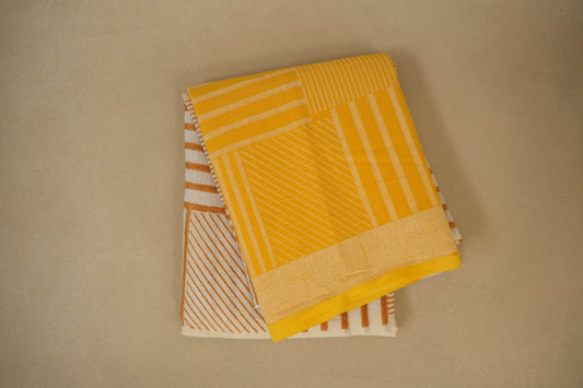 Ombre Yellow White Cotton Saree