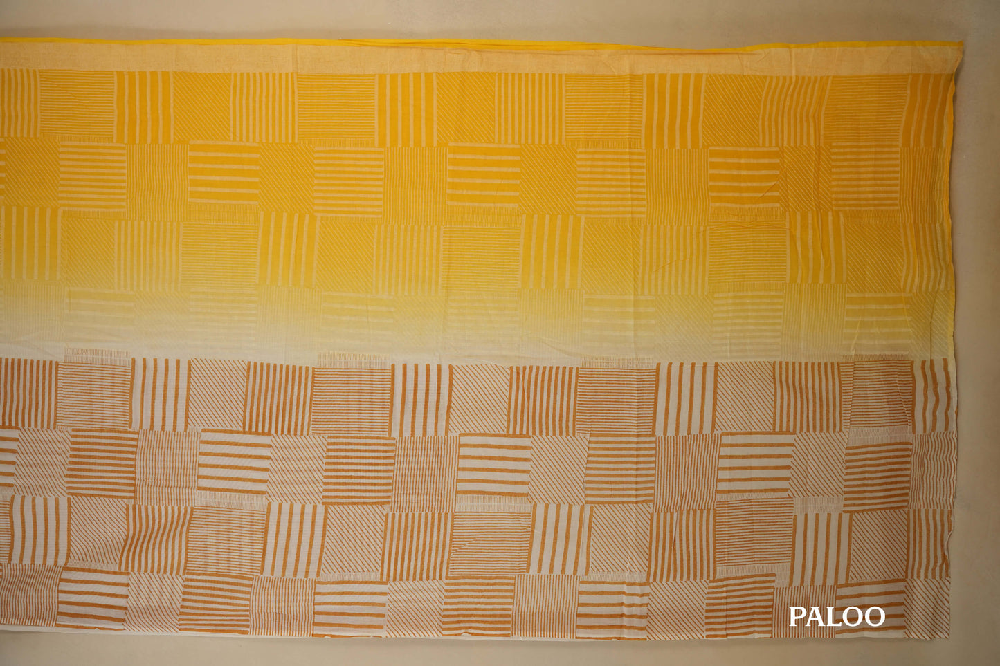 Ombre Yellow White Cotton Saree paloo