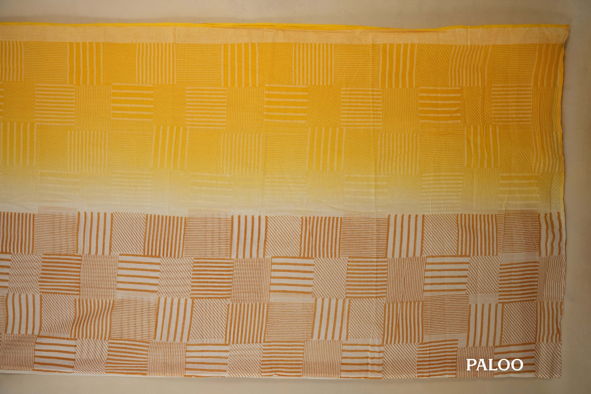 Ombre Yellow White Cotton Saree paloo