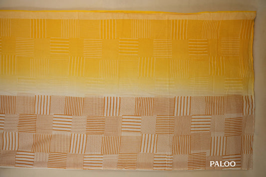 Ombre Yellow White Cotton Saree paloo