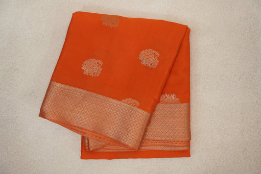 folded Bright Orange Mysore Silk Saree 