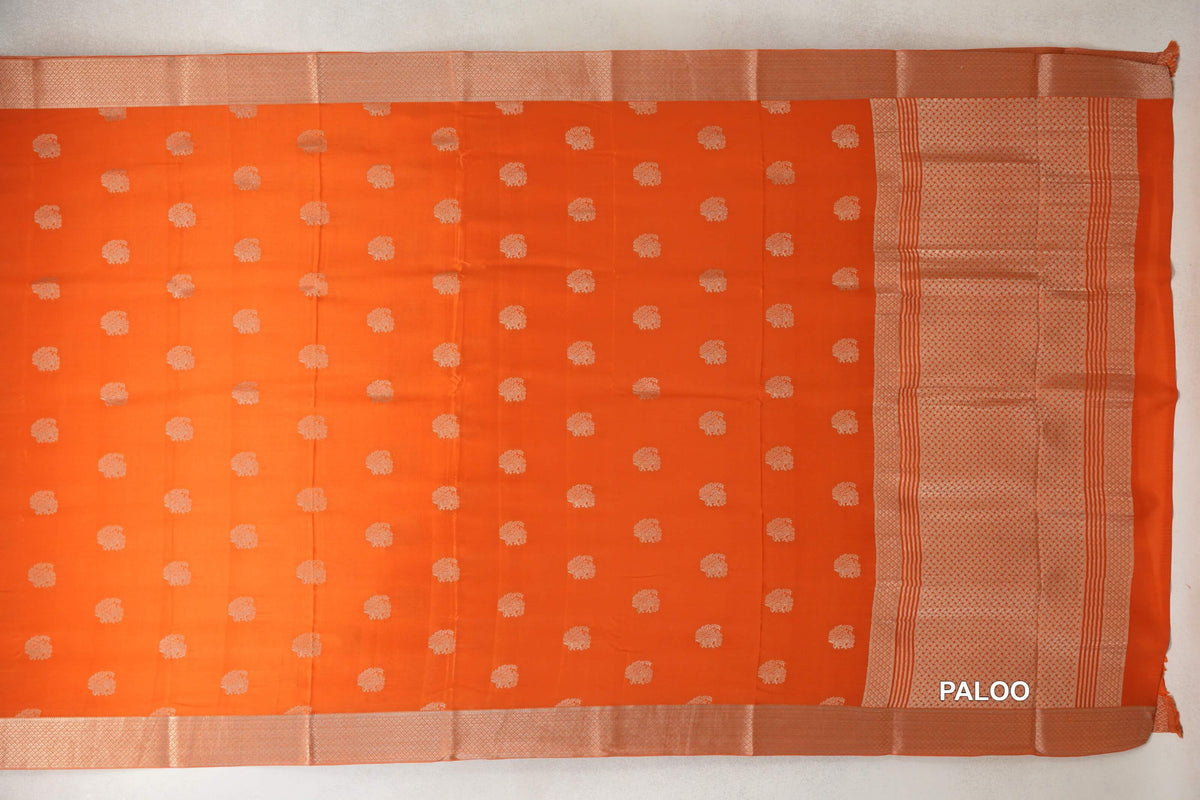 Bright Orange Mysore Silk Saree  paloo