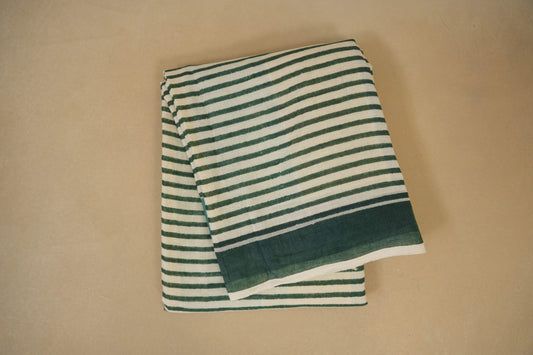 White/Green Cotton Saree