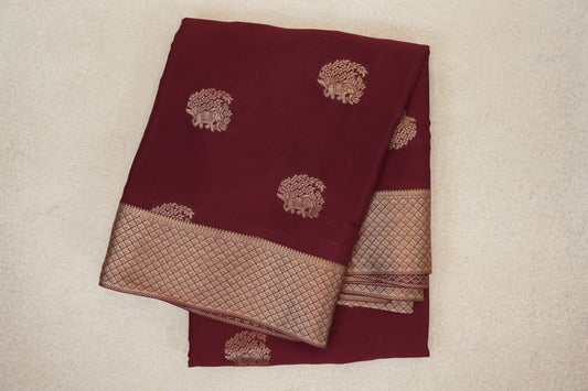 folded Deep Wine Maroon Mysore Silk Saree 